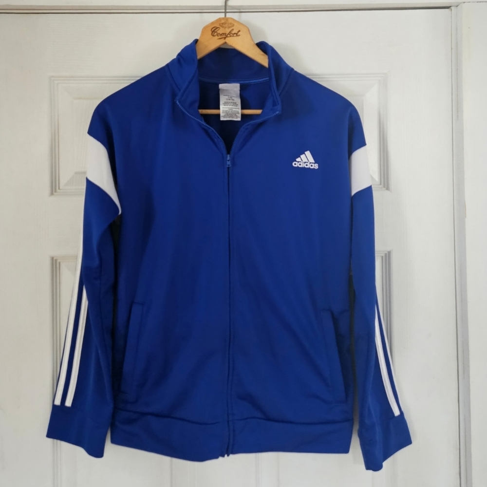 Adidas Boys Royal Blue Track Jacket with White Stripes Lg 14/16